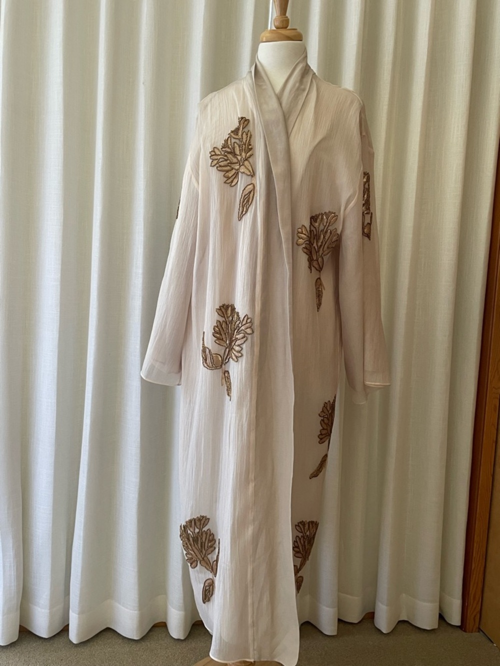 Zara NWOT Embroidered Beaded Kimono Jacket Sand M/L